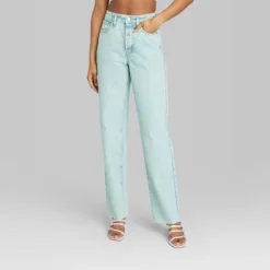 Women's High-Rise Straight Jeans - Wild Fable™ Light Teal Blue