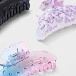 Butterfly Print and Ombre Cloud Claw Hair Clip Set 3pc - Wild Fable™ Blue/Purple/Gray