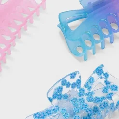 Flower and Solid Claw Hair Clip Set 3pc - Wild Fable™ Pink/Blue