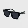 Women's Plastic Angular Solid Cateye Sunglasses - Wild Fable™ Black