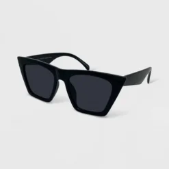 Women's Plastic Angular Solid Cateye Sunglasses - Wild Fable™ Black