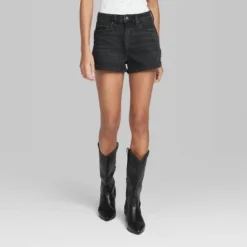 Women's High-Rise Rolled Cuff Denim Shorts - Wild Fable™ Off-white