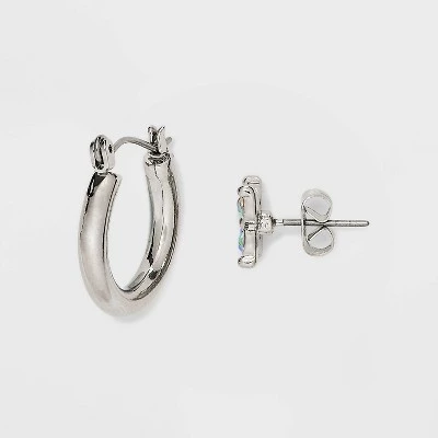 Mixed Heart Butterfly Icon Cubic Zirconia Hoop Earring Set 18pc - Wild Fable™ Silver 1 Mixed Heart Butterfly Icon Cubic Zirconia Hoop Earring Set 18pc - Wild Fable™ Silver