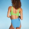 Women's Cut Out One Piece Swimsuit - Wild Fable™ Bright Green/bright Blue