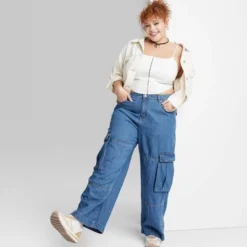 Women's Mid-Rise Cargo Baggy Wide Leg Utility Jeans - Wild Fable™ Medium Wash -Outlet Modish Gems Store GUEST 363ab7aa 6567 4851 9efc f0c204076964 3