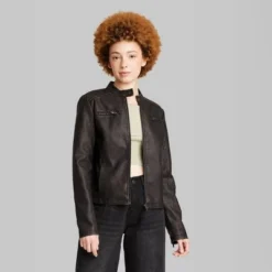 Women's Faux Leather Racing Jacket - Wild Fable™ Black