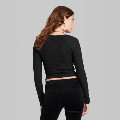 Women's Long Sleeve Sweetheart Neck Seamless Shirt - Wild Fable™ Brown 2 Women's Long Sleeve Sweetheart Neck Seamless Shirt - Wild Fable™ Brown - Image 2