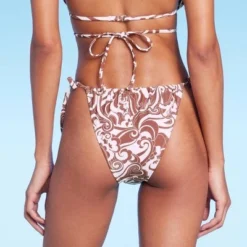 Women's Side-Tie Adjustable Extra High Leg Bikini Bottom - Wild Fable⢠Brown Swirl Print