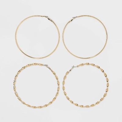 Smooth and Twisted Hoop Earring Set 2pc - Wild Fable™ Silver 2 Smooth and Twisted Hoop Earring Set 2pc - Wild Fable™ Silver - Image 2