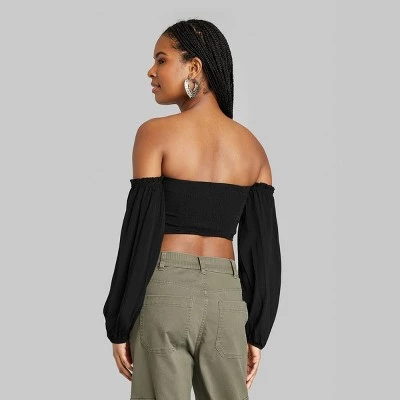 Women's Balloon Long Sleeve Off the Shoulder Top - Wild Fable™ Black 2 Women's Balloon Long Sleeve Off the Shoulder Top - Wild Fable™ Black - Image 2