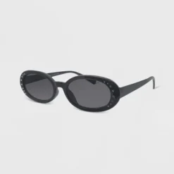 Women's Plastic Oval Rhinestones Sunglasses - Wild Fable™ Black