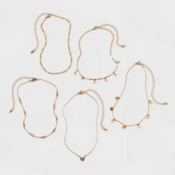 Embellished Heart Chain Choker Necklace Set 5pc - Wild Fable™ Gold