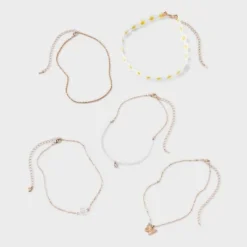 Daisy Fabric and Butterfly Choker Necklace Set 5pc - Wild Fable™ White/Gold