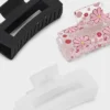 Flower and Solid Rectangle Claw Hair Clip Set 3pc - Wild Fable™ Pink/Black/White