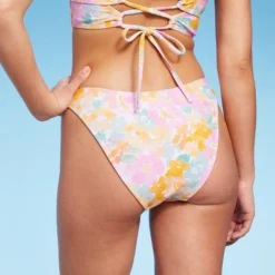 Women's Scoop Front Cheeky High Leg Bikini Bottom - Wild Fable™ Pink Floral Print