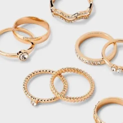Rhinestone Band Ring Set 8pc - Wild Fable™ Gold