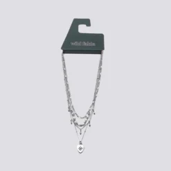 Layered Chain Necklace with Barbs, Pearls, & Hearts Charms - Wild Fable™ Silver