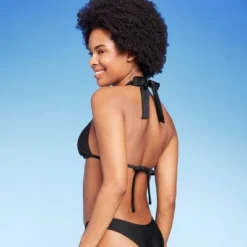 Women's Beaded Macrame Triangle Bikini Top - Wild Fable⢠Black