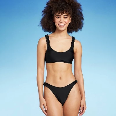 Women's Ruffle Strap High Leg Cheeky Bikini Bottom - Wild Fable™ Light Blue 2 Women's Ruffle Strap High Leg Cheeky Bikini Bottom - Wild Fable™ Light Blue - Image 2