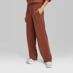 Women's High-Rise Wide Leg French Terry Sweatpants - Wild Fable⢠Brown