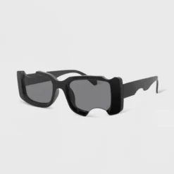 Women's Plastic Rectangle Cutout Sunglasses - Wild Fable™ Black
