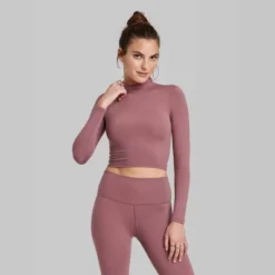 Women's Long Sleeve Mock Neck T-Shirt - Wild Fable⢠Light Beige