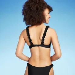 Women's Ruffle Strap Bralette Bikini Top - Wild Fable™ Light Blue