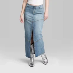 Women's Mid-Rise Chevron Denim Maxi Skirt - Wild Fable™ Medium Wash