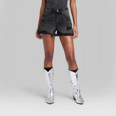 Women's High-Rise Curvy EasyRigid Denim Shorts - Wild Fable™ Black Wash 1 Women's High-Rise Curvy EasyRigid Denim Shorts - Wild Fable™ Black Wash