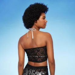 Women's Sheer Lace Tube Cover Up Top - Wild Fable™ Black