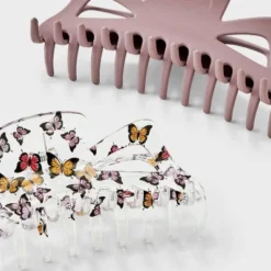 Clear Butterfly and Solid Claw Hair Clip Set 2pc - Wild Fable™ Purple