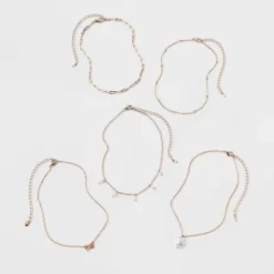 Butterfly and Acrylic Pearl Heart Choker Necklace Set 5pc - Wild Fable™ Gold