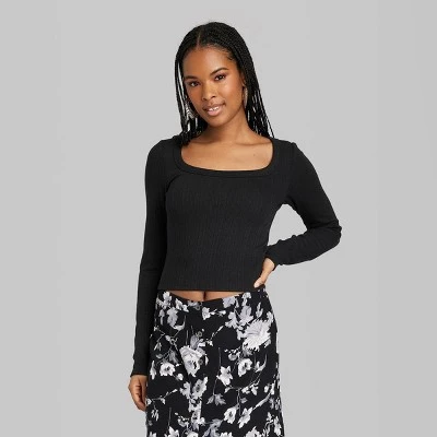 Women's Long Sleeve Pointelle T-Shirt - Wild Fable™ White 1 Women's Long Sleeve Pointelle T-Shirt - Wild Fable™ White