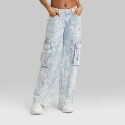 Women's Mid-Rise Cargo Baggy Wide Leg Utility Jeans - Wild Fable™ Railroad Striped