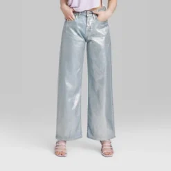 Women's High-Rise Wide Leg Coated Baggy Jeans - Wild Fable⢠Silver Metallic