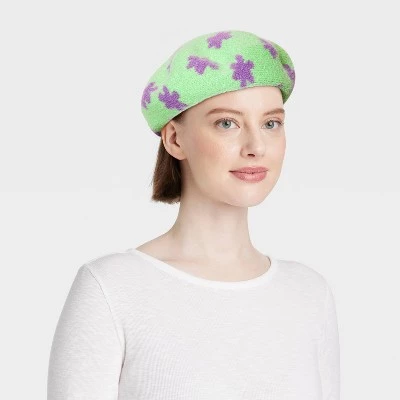 Knit Beret - Wild Fable™ Mint Green Floral 1 Knit Beret - Wild Fable™ Mint Green Floral
