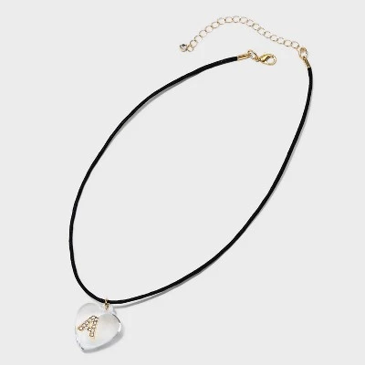 Acrylic Heart with Face Gems Pendant Necklace - Wild Fable™ Clear/Black 1 Acrylic Heart with Face Gems Pendant Necklace - Wild Fable™ Clear/Black