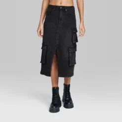 Women's Denim Cargo Midi Skirt - Wild Fable™ Light Wash