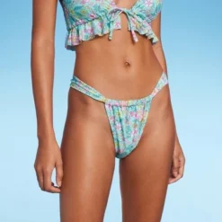 Women's Wide Strap Adjustable High Leg Bikini Bottom - Wild Fable™ Green Floral Print -Outlet Modish Gems Store GUEST e50e7c04 f9a7 478f 886a 9c6c838cd31a