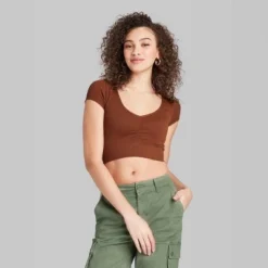 Women's Short Sleeve Front Cinch Fitted Seamless T-Shirt - Wild Fable™ Brown