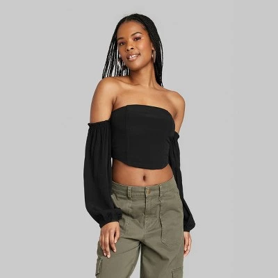 Women's Balloon Long Sleeve Off the Shoulder Top - Wild Fable™ Black 1 Women's Balloon Long Sleeve Off the Shoulder Top - Wild Fable™ Black