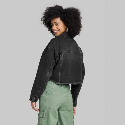 Women's Cropped Denim Trucker Jacket - Wild Fable™ Light Wash 2 Women's Cropped Denim Trucker Jacket - Wild Fable™ Light Wash - Image 2