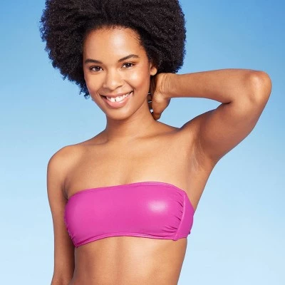 Women's Faux Leather Bandeau Bikini Top - Wild Fable™ Pink 2 Women's Faux Leather Bandeau Bikini Top - Wild Fable™ Pink - Image 2