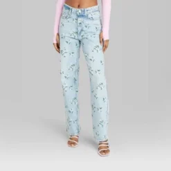 Women's 90's Relaxed Straight Jeans - Wild Fable⢠Light Blue Floral