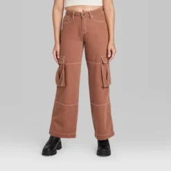 Women's Mid-Rise Cargo Baggy Wide Leg Utility Jeans - Wild Fable⢠Brown Wash