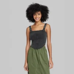 Women's Denim Corset Vest - Wild Fable™ Black Wash